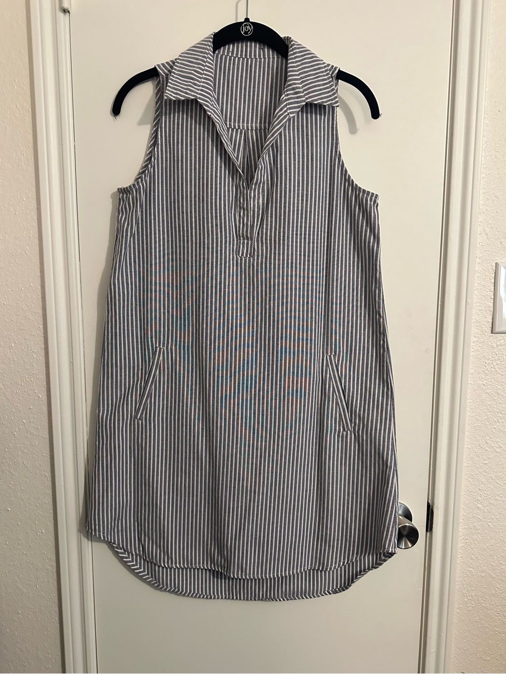 Sleeveless Striped Shirt Dress - Blue/White